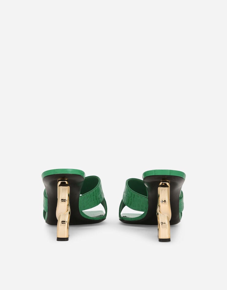 Dolce & Gabbana خف من جلد عجل بطبعة تمساح وكعب DG بوب أخضر CR1377AH481