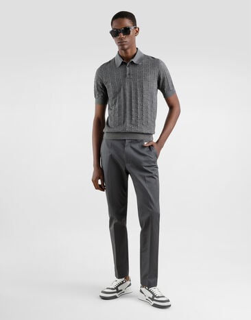 Dolce & Gabbana Silk polo-shirt with all-over DG logo embroidery Grey GXZ15TJBSKE