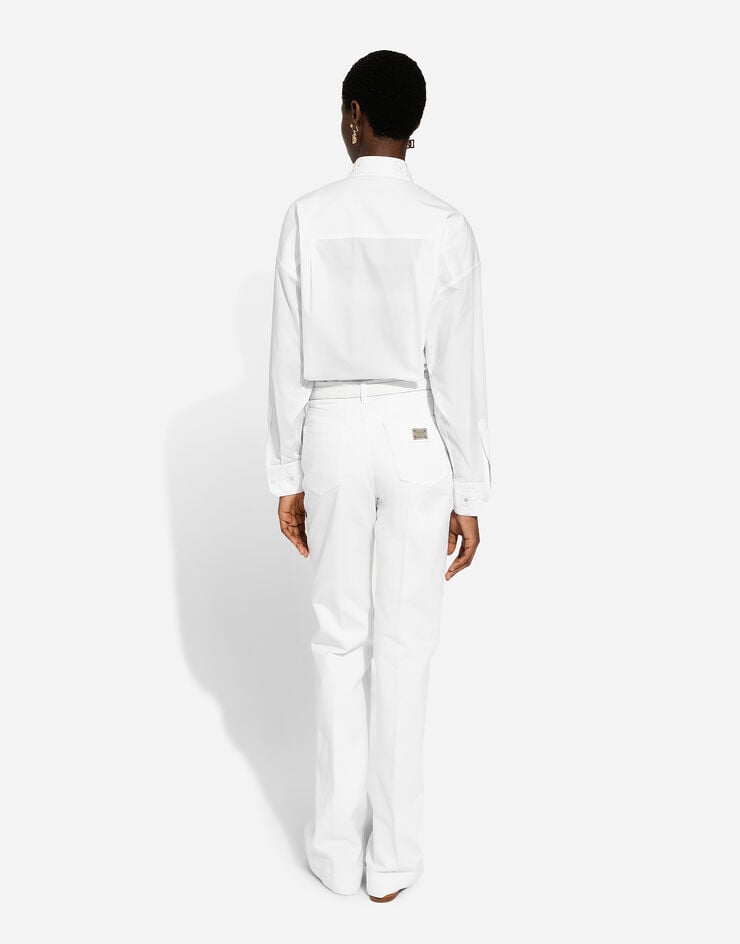 Dolce & Gabbana Long-sleeved cotton shirt with embroidered collar Dolce & Gabbana Long-sleeved cotton shirt with embroidered collar White F5N86ZFU5GK