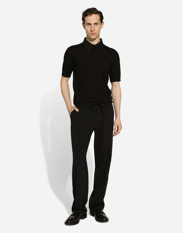 Dolce & Gabbana Poloshirt aus Seidenjacquard DG-Logo Schwarz GXZ15TJBSKE