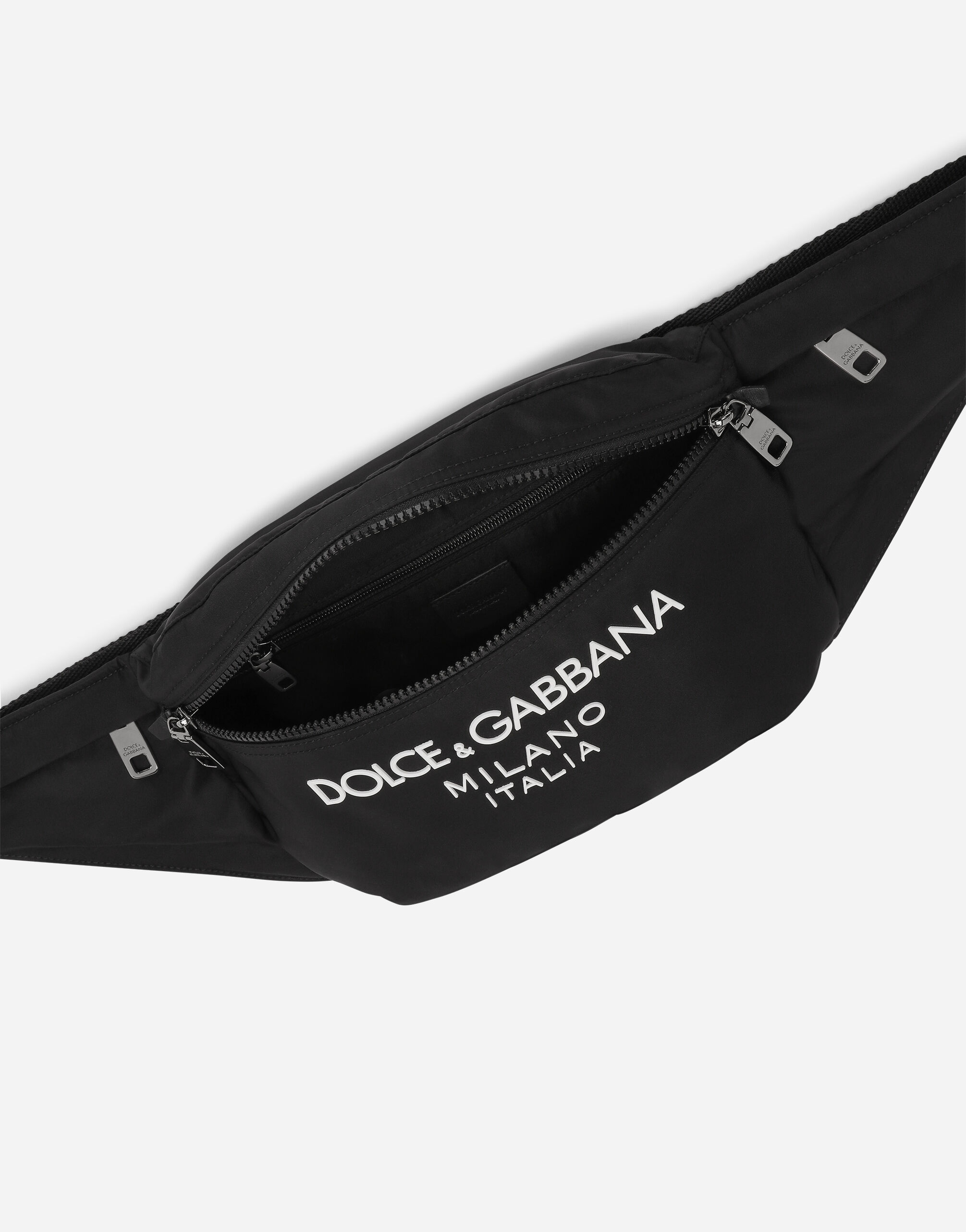 Nylon belt bag with rubberized logo in Black for Dolce Gabbana US