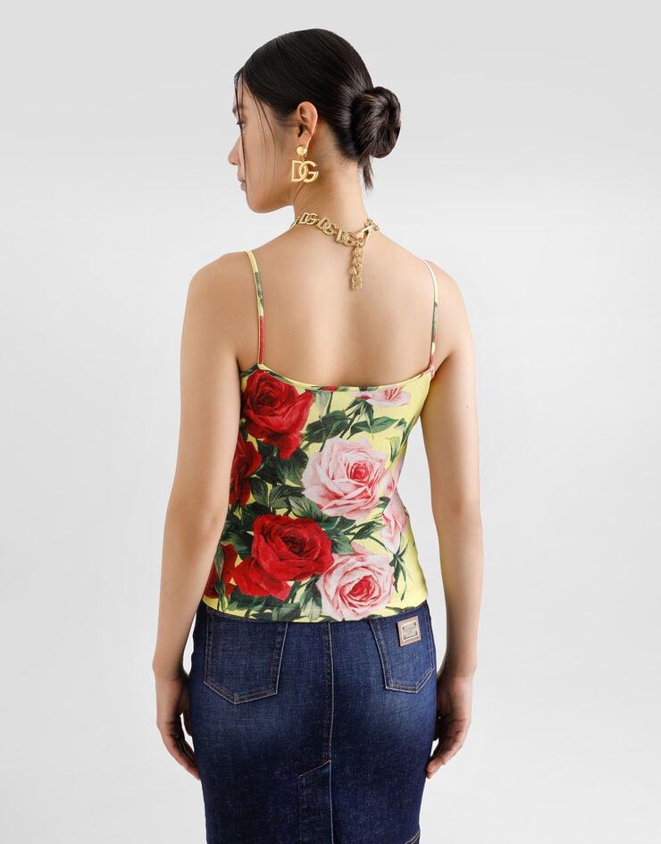 Dolce & Gabbana Canotta in maglia di seta stampa Bouquet Stampa FXT40TJAHLC
