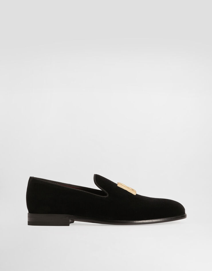 ブラックのメンズ Velvet slippers with DG logo | Dolce&Gabbana®