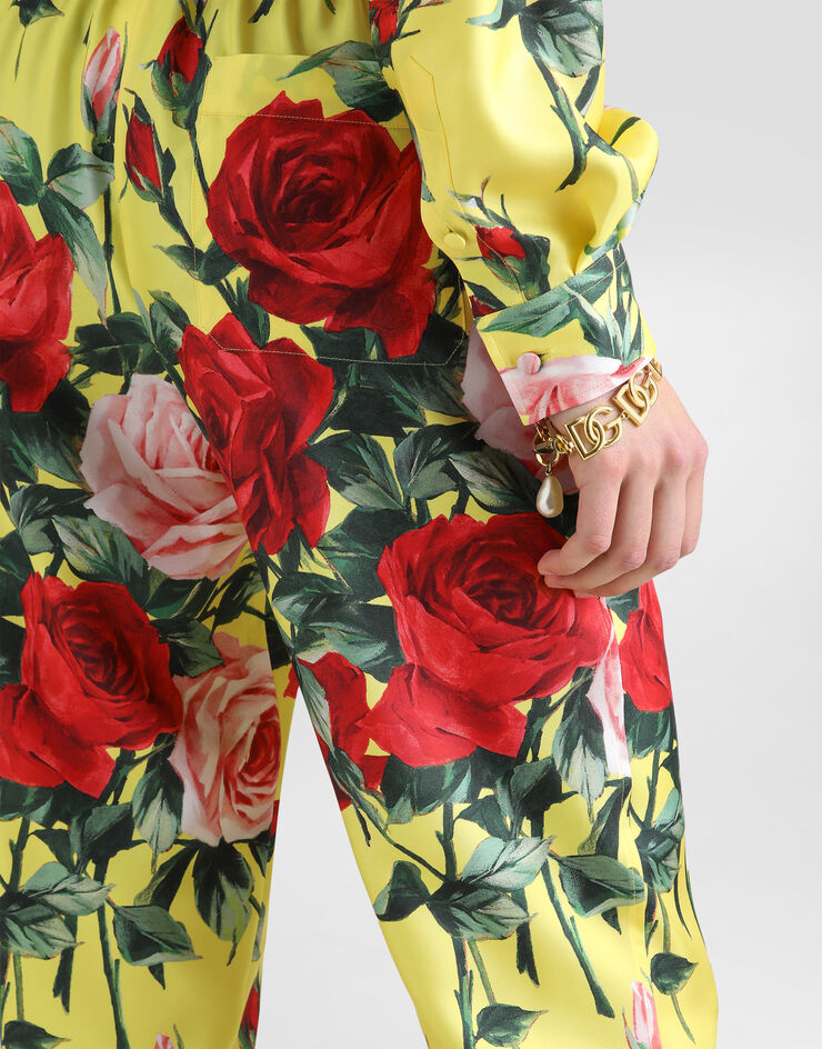 Dolce & Gabbana 花束印花真丝斜纹长裤 版画 FTC11TIS1XH