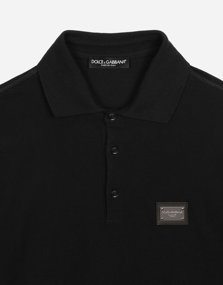 Dolce & Gabbana Polo en piqué de algodón con placa con logotipo Negro G8PL4TG7F2H