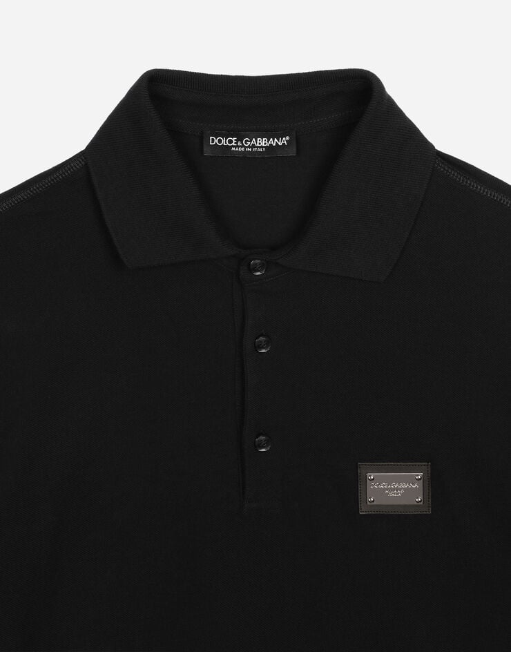 Dolce&Gabbana Cotton piqué polo-shirt with branded tag Black G8PL4TG7F2H