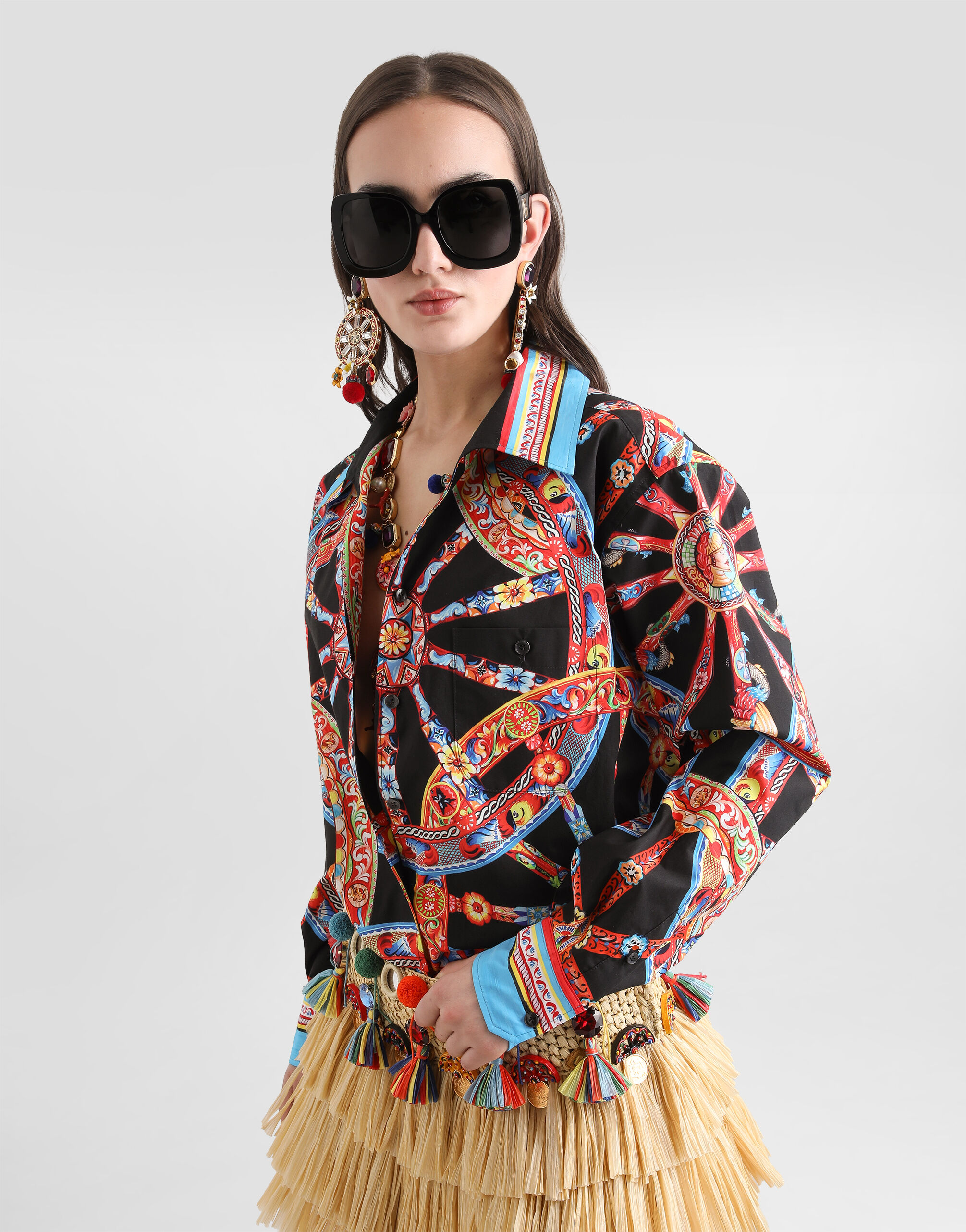 Carretto-print poplin hawaii shirt in Multicolor for Women