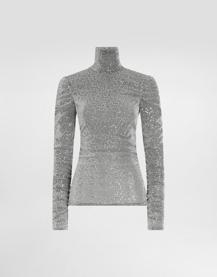 Dolce & Gabbana Draped sequined turtle-neck top Silver F7AL4THLM4U