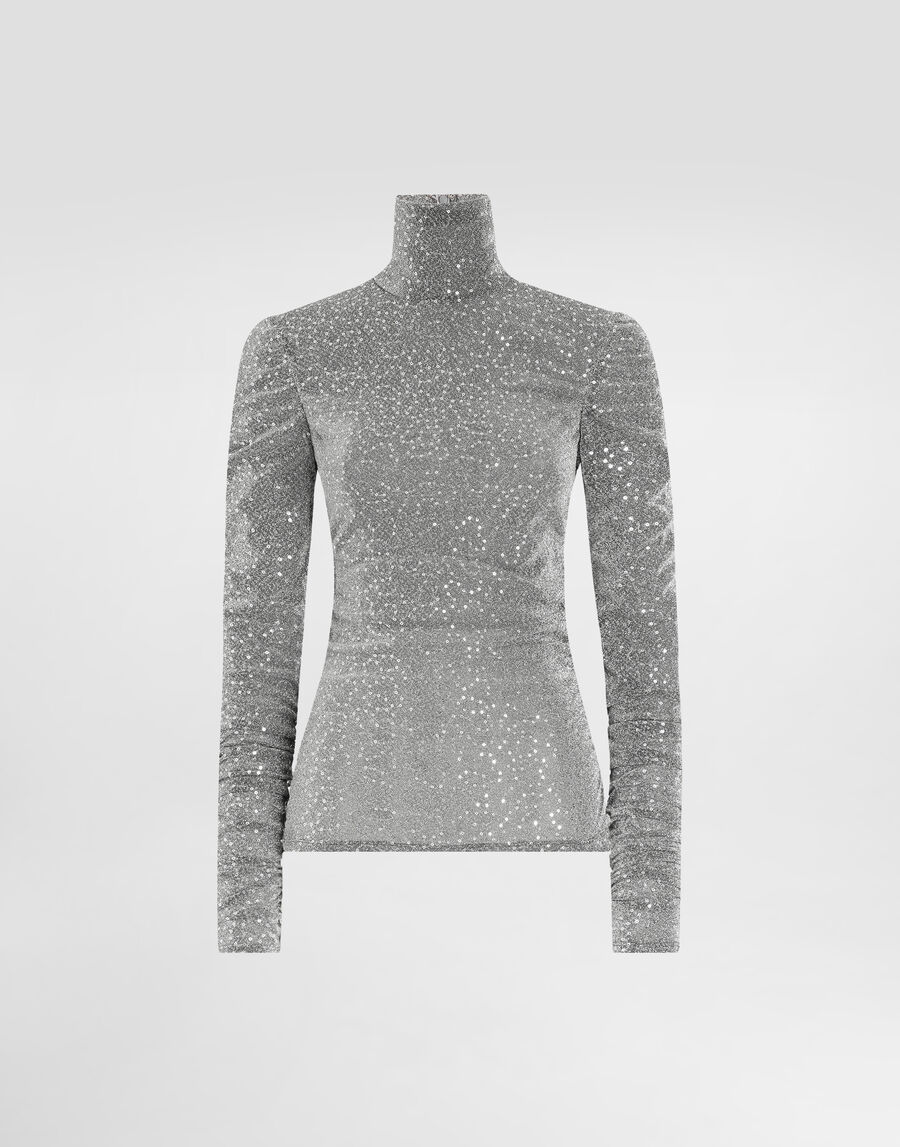 Draped sequined turtle-neck top