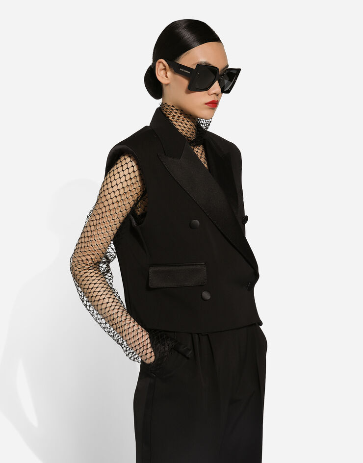Dolce & Gabbana Sleeveless double-breasted wool gabardine tuxedo jacket Black F29FTTFU21E