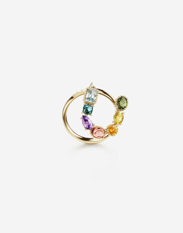 Dolce & Gabbana Rainbow alphabet U ring in yellow gold with multicolor fine gems Gold WRMR1GWMIXS