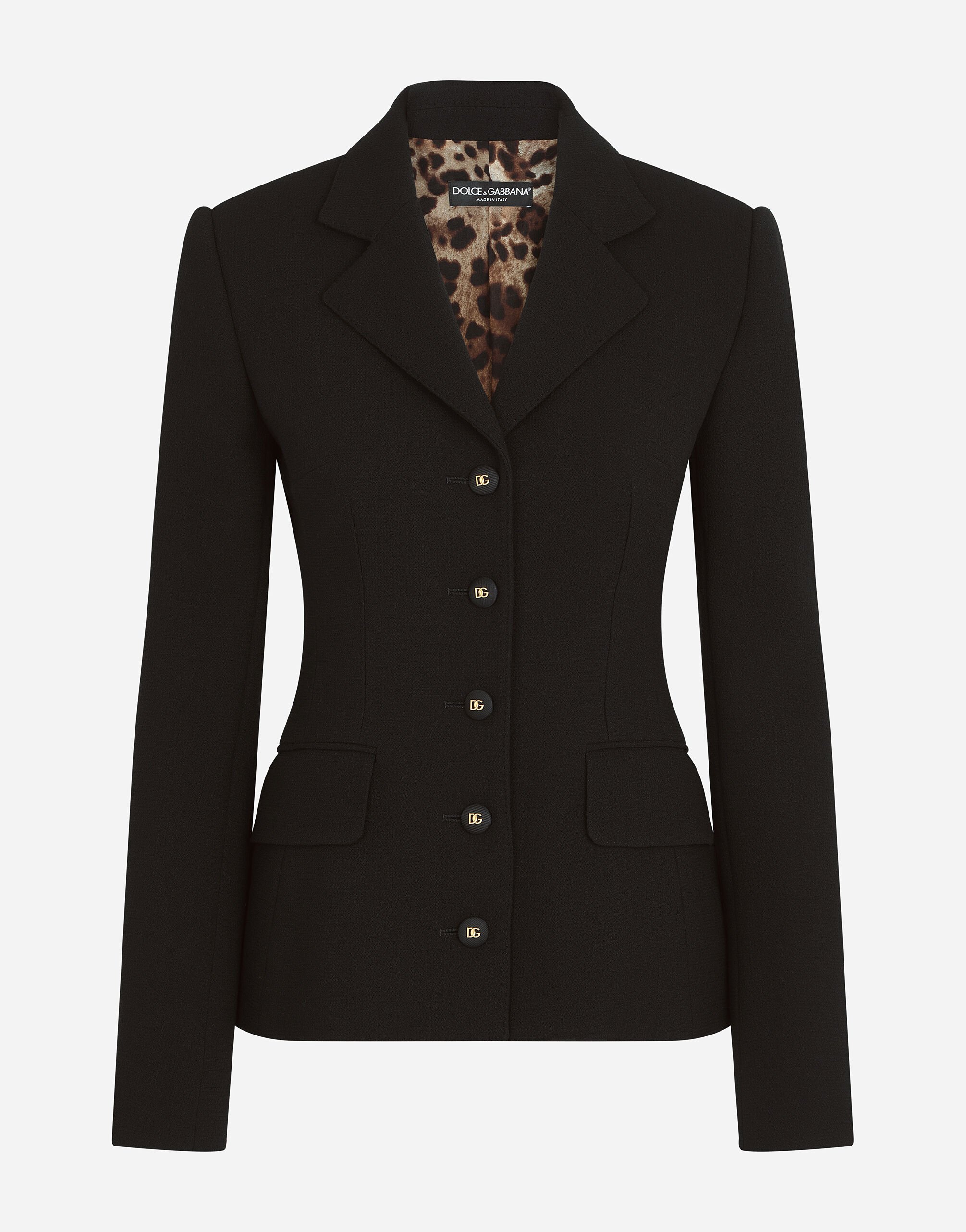Single breasted wool crepe Dolce jacket with DG buttons in Black