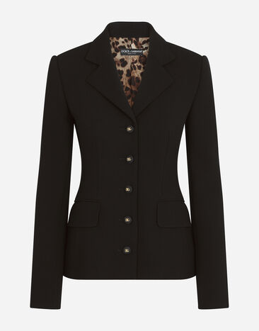 Dolce & Gabbana Single-breasted wool crepe Dolce jacket with DG buttons Black F26CHTFU2TZ