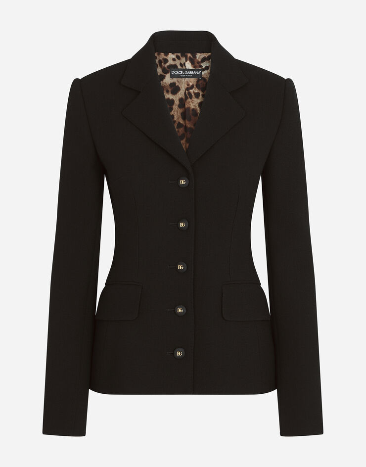 Dolce & Gabbana Single-breasted wool crepe Dolce jacket with DG buttons Black F26CHTFU2TZ