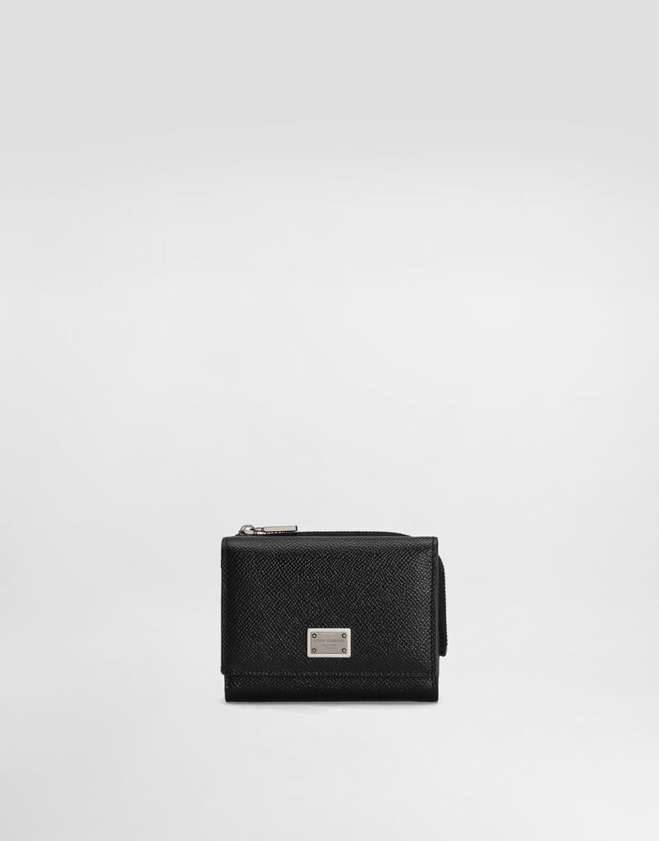 Dolce&Gabbana Cartera con solapa en piel de becerro con placa con logotipo Negro BP3271AG219