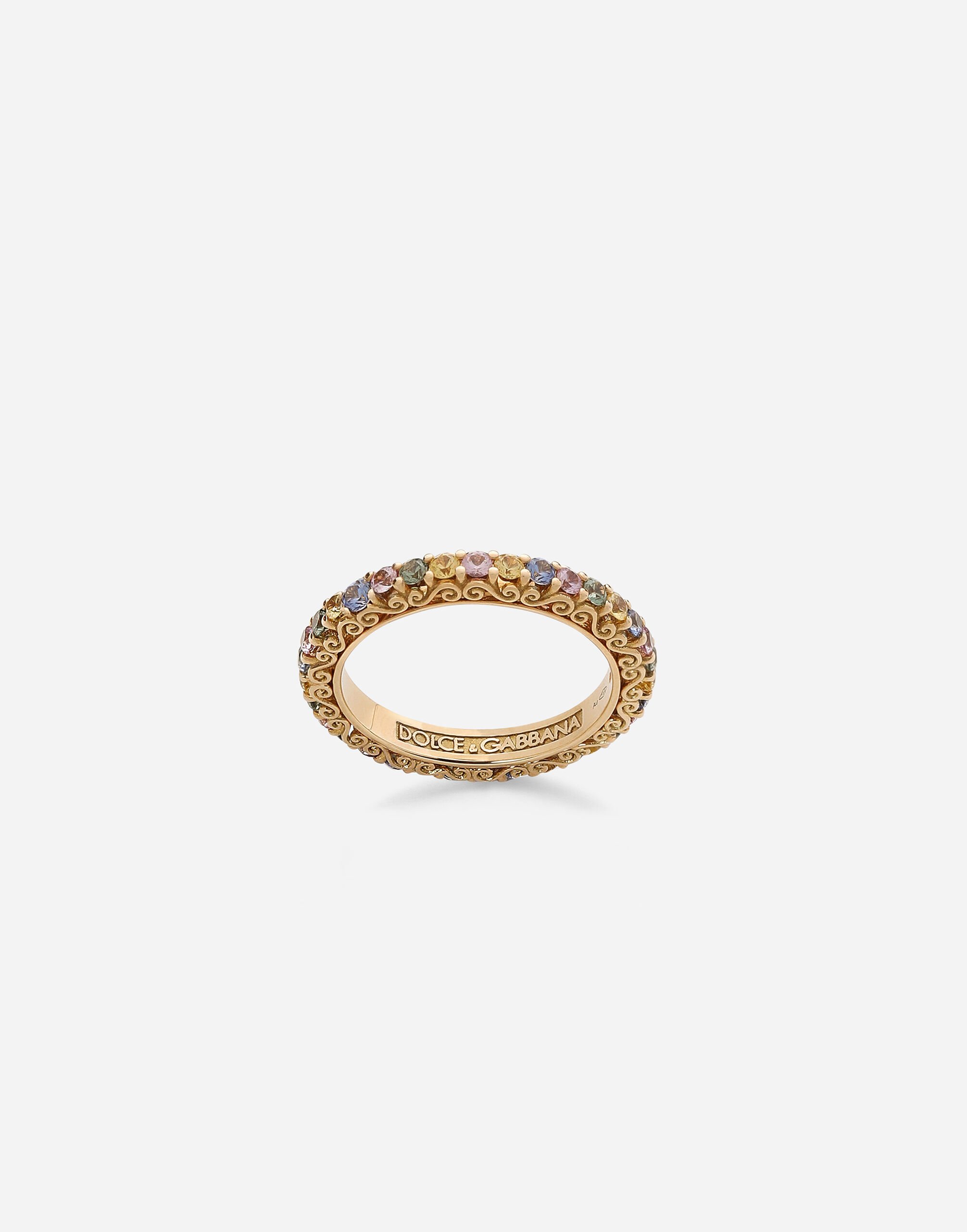 Dolce & Gabbana Heritage band ring in yellow 18kt gold with multicoloured sapphires Black WWJC2SXCMDT