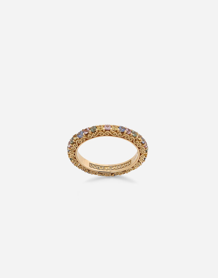 Dolce & Gabbana خاتم تراثي ذهب أصفر عيار 18 قيراط مرصع بياقوت أسود متعدد الألوان ذهبي WRKH3GWMIX1