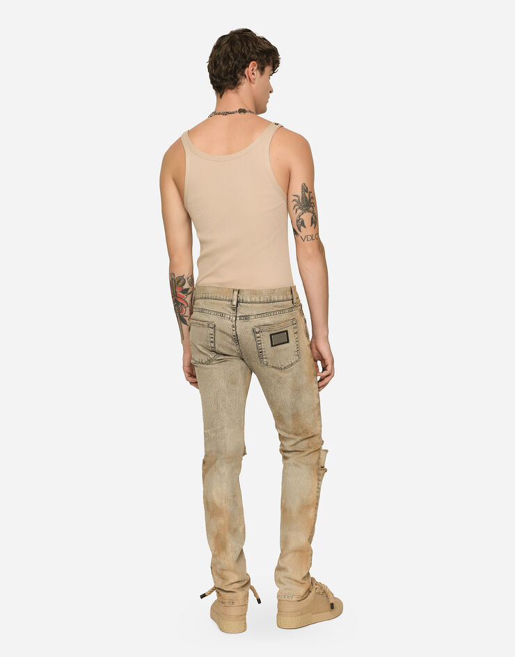 Dolce&Gabbana Overdyed skinny fit stretch jeans with rips Multicolor GY07LDG8JE4