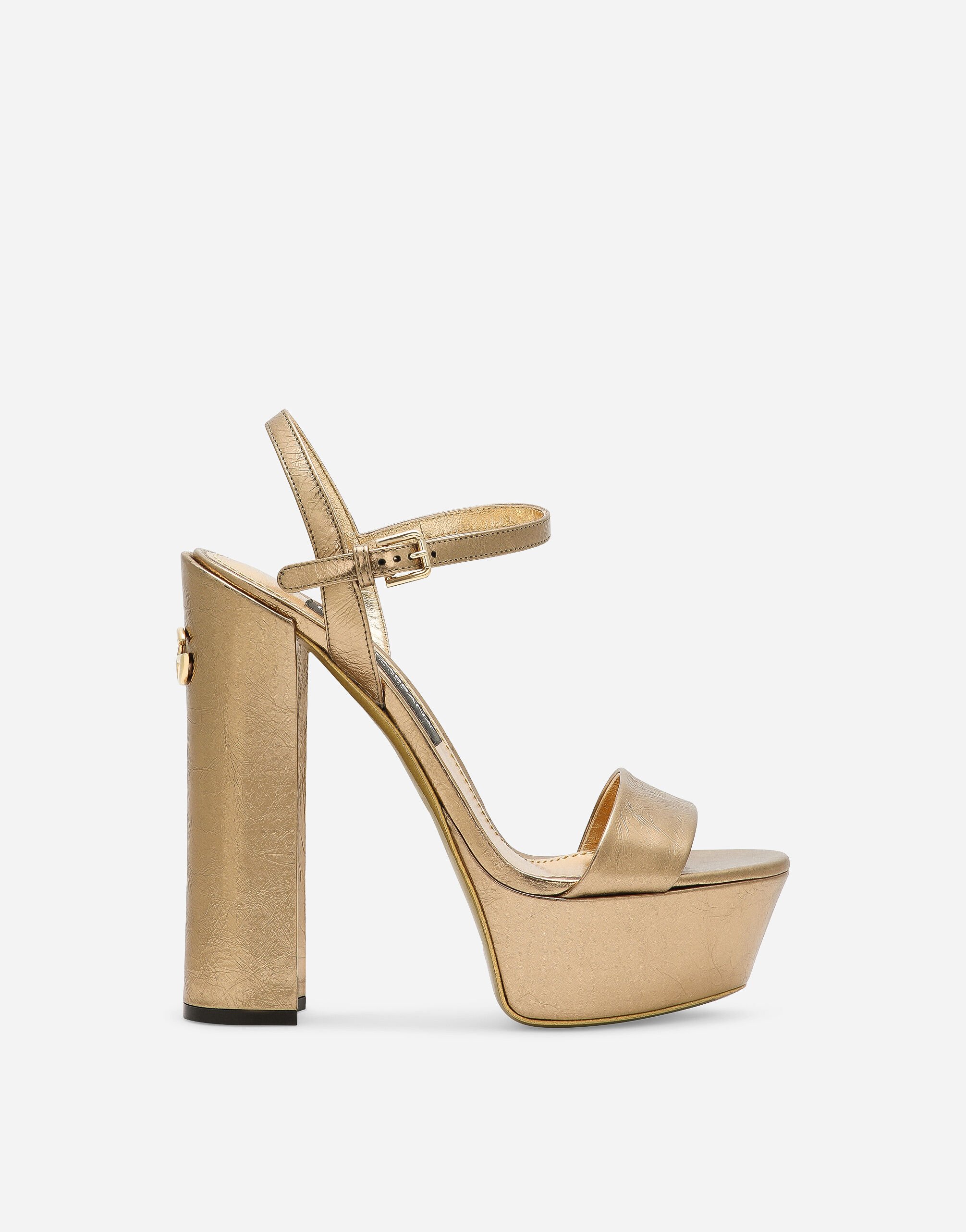 Foiled craquel calfskin platform sandals en Dor pour pour femme