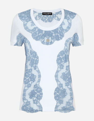 Dolce & Gabbana Jersey T-shirt with DG logo and lace inserts Pink F8N08ZGDCX1