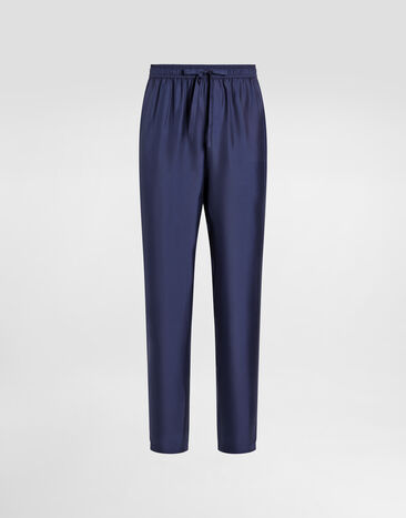 Dolce & Gabbana Silk jogging pants with DG embroidered patch Blue GVCRAZGF856