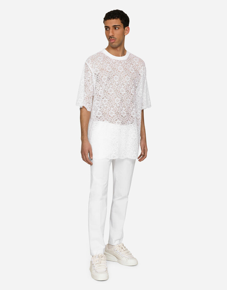 Dolce & Gabbana Pantalón de algodón elástico con parche DG Blanco GW13EZGG864