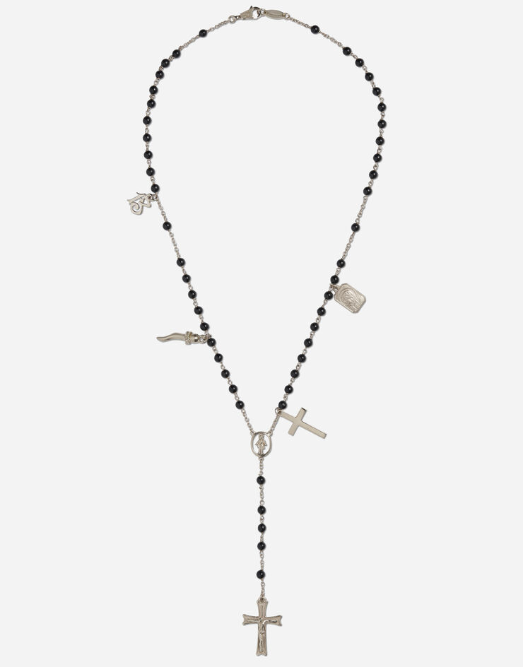 Dolce & Gabbana White gold Sicily rosary necklace with black jade spheres White Gold WNDS4GWPLD1
