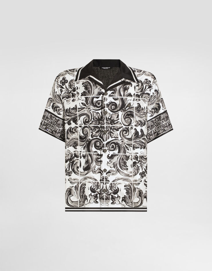 Dolce & Gabbana Jeanshemd aus Seide und Baumwolle mit Majolika-Print Mehrfarbig G5JH9DG8ND7