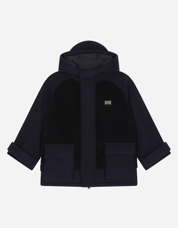 Dolce & Gabbana Parka en drap avec empiècements en fourrure synthétique et plaquette à logo Bleu L4JC28G7L2F