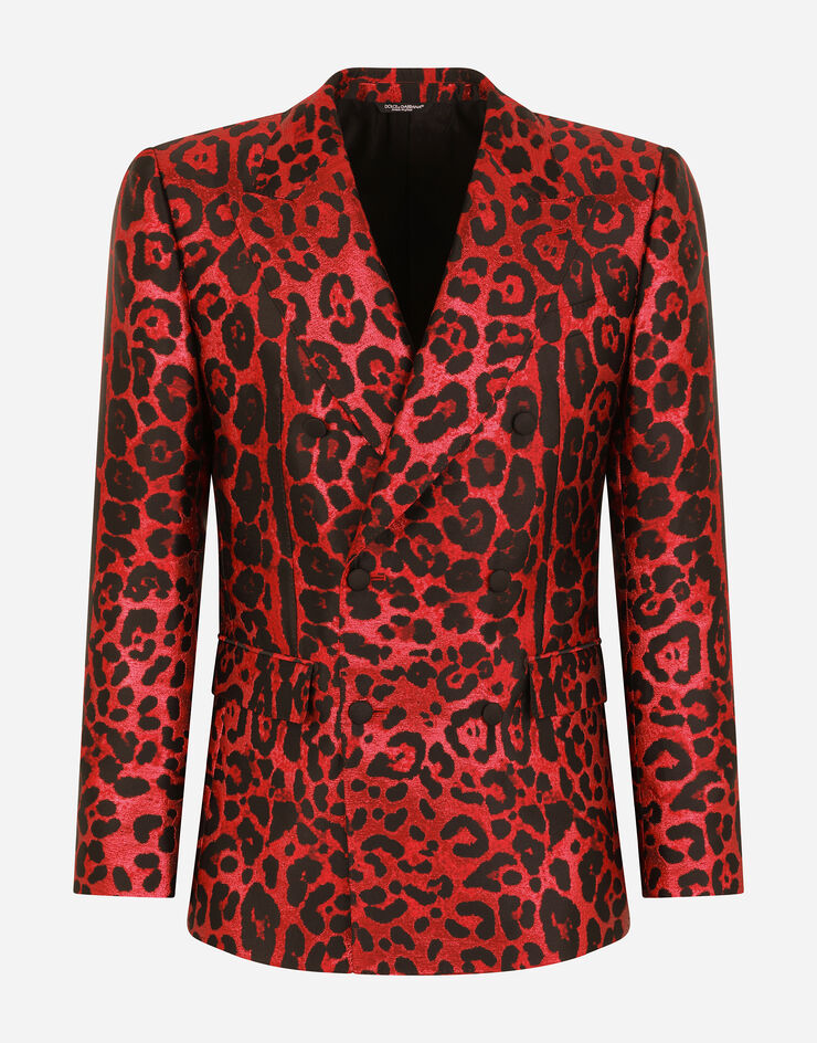 Dolce & Gabbana Double-breasted Sicilia-fit suit in leopard-print lamé jacquard Multicolor GKGJMTFJOA5