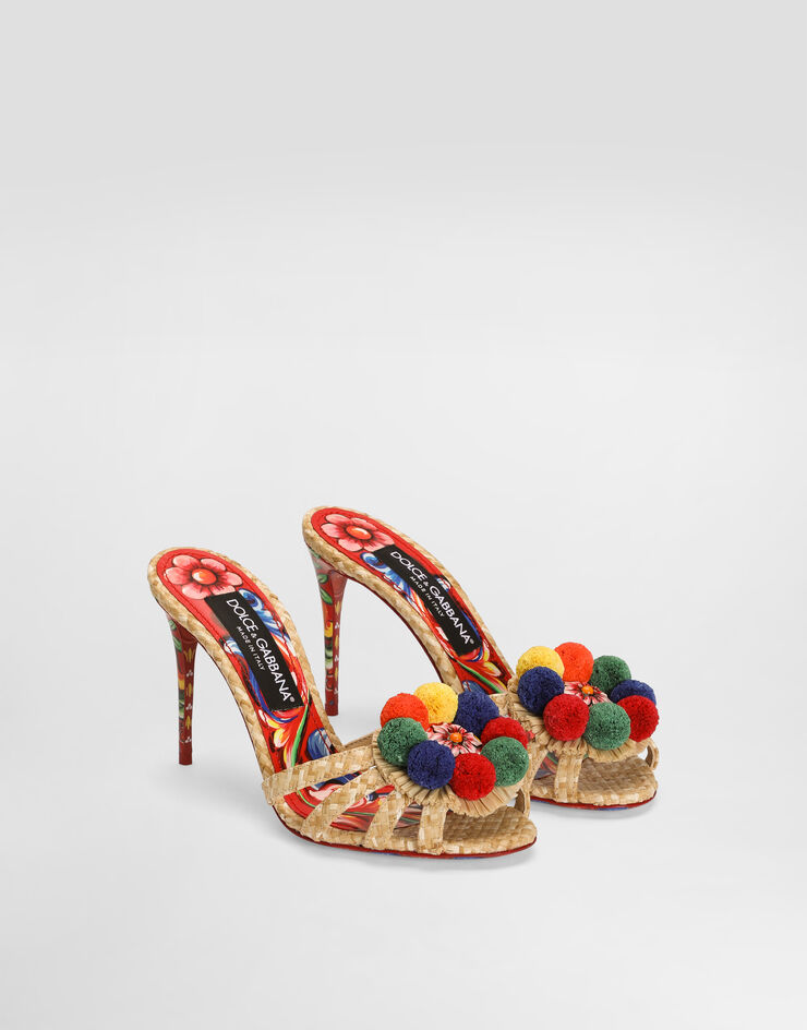 Dolce & Gabbana Raffia mules with embroidery Multicolor CR1916A0453