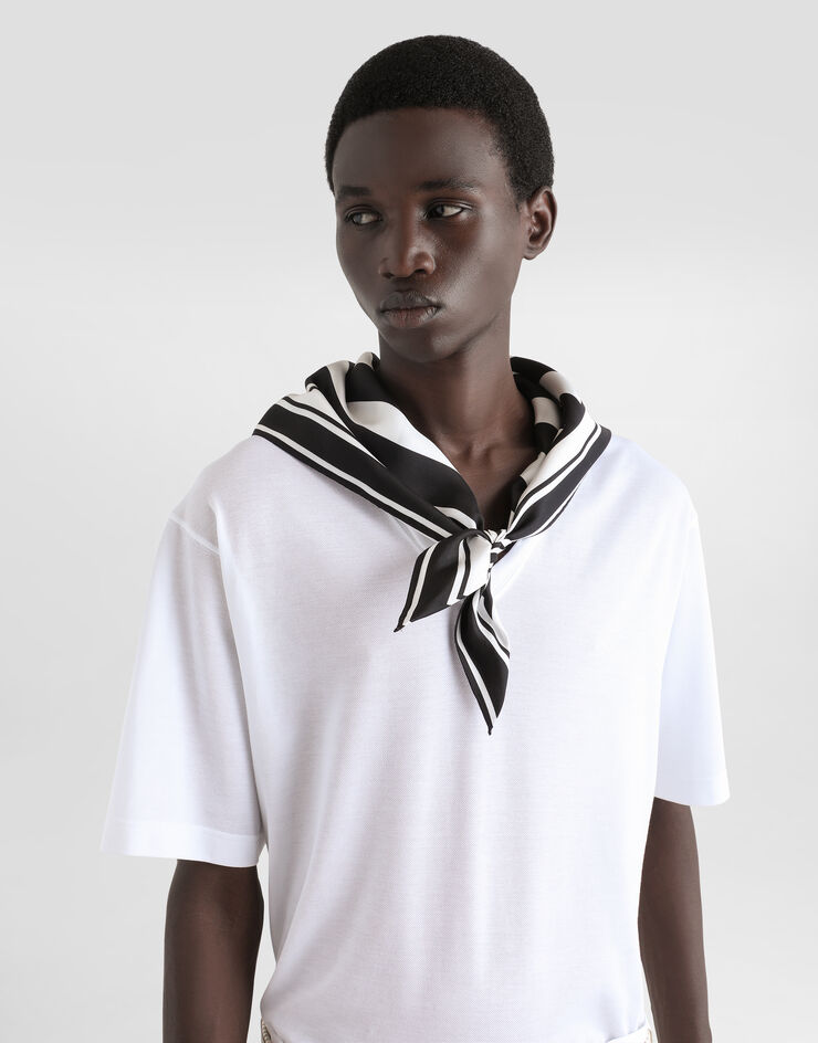 Dolce & Gabbana Short-sleeved jersey T-shirt with silk scarf neck White G8SR8TG7O8E