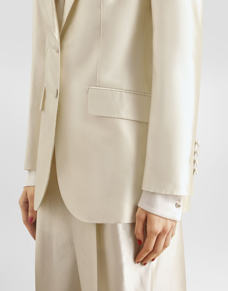 Dolce & Gabbana 싱글 브레스트 미카도 실크 재킷 White F29KNTFU1L5