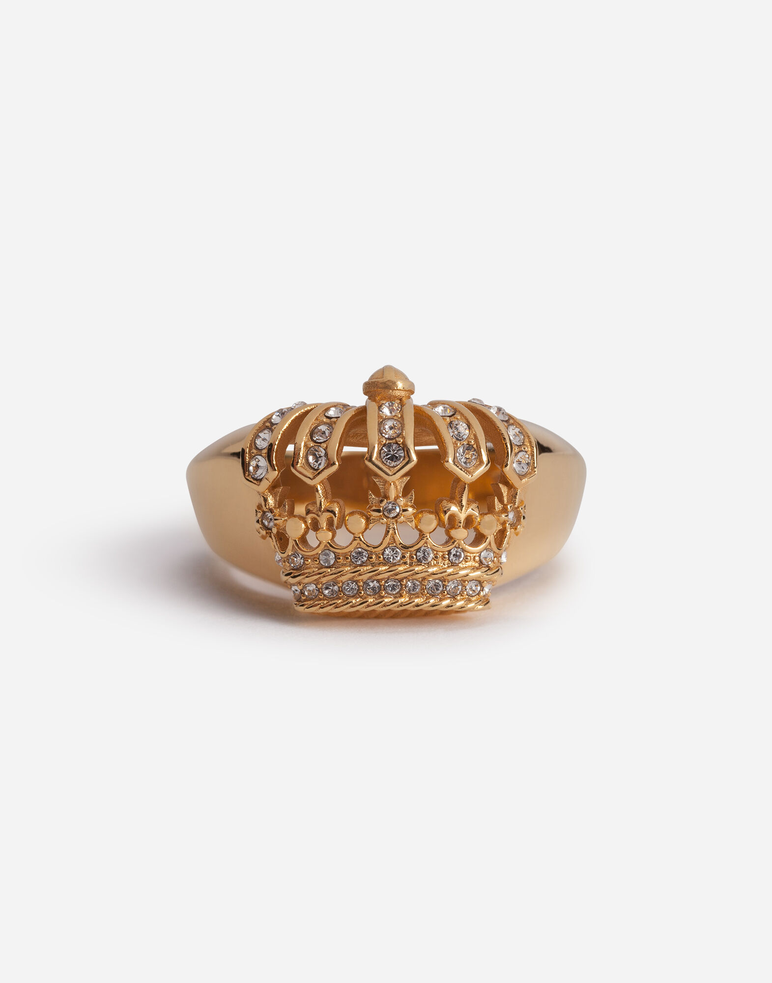 Metal ring with crown and rhinestones