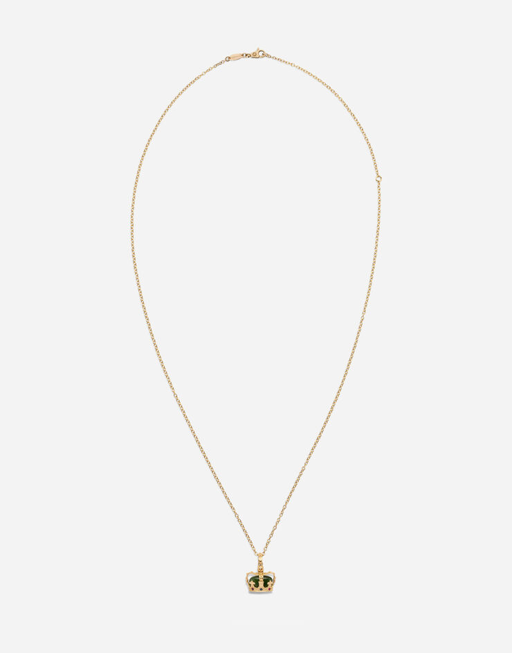 Dolce & Gabbana Crown yellow gold crown pendant with green jade on the inside Gold WAKK1GWNFG1