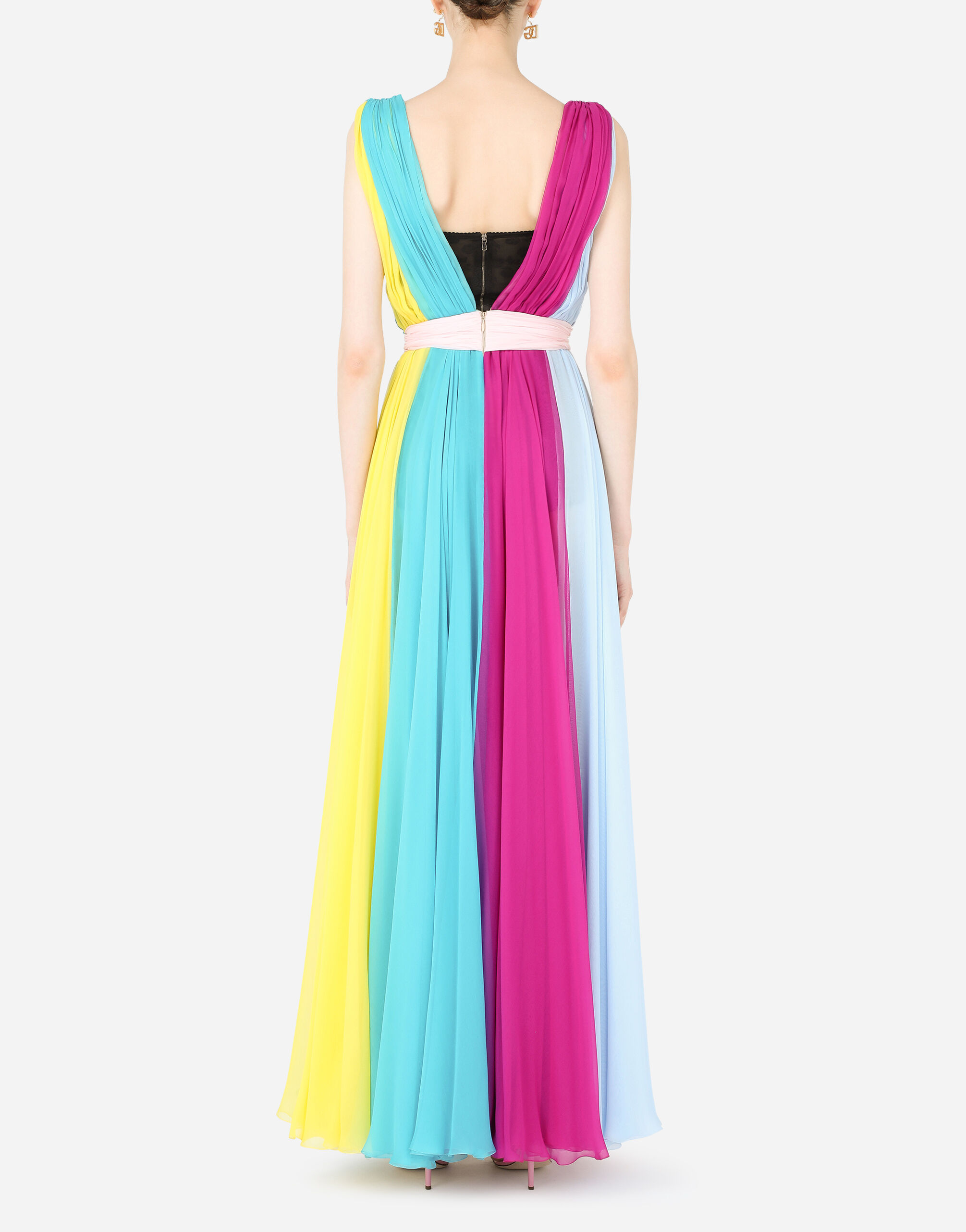 Long multi-colored chiffon dress in Multicolor for Women | Dolce&Gabbana® US