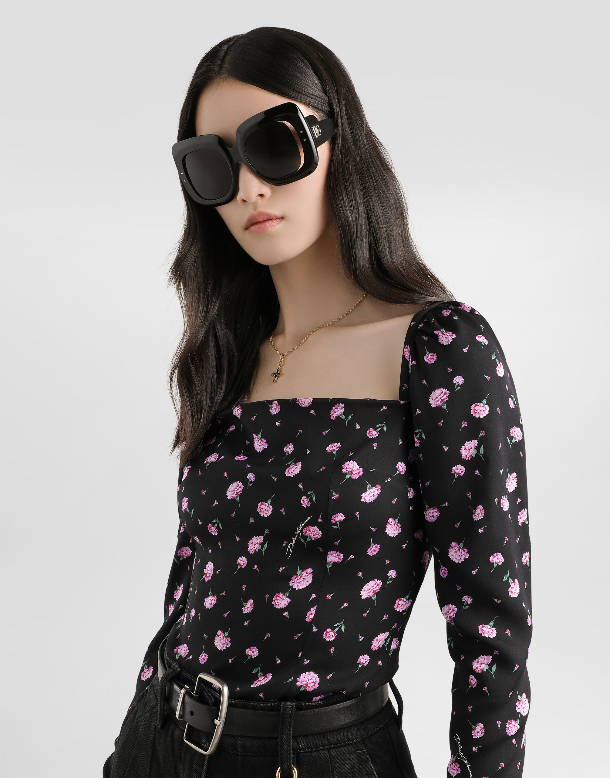 Carnations-print silk top in Multicolor for Women | Dolce&Gabbana® US