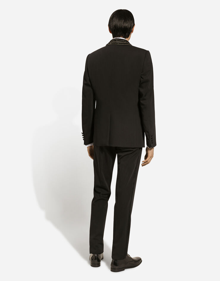 Dolce & Gabbana Single-breasted jacket with embroidered shawl collar Black G2TD7ZGH617