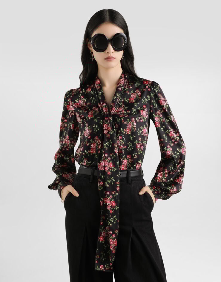 Dolce & Gabbana Small rose bouquet-print satin shirt Multicolor F5T17TFSA8G