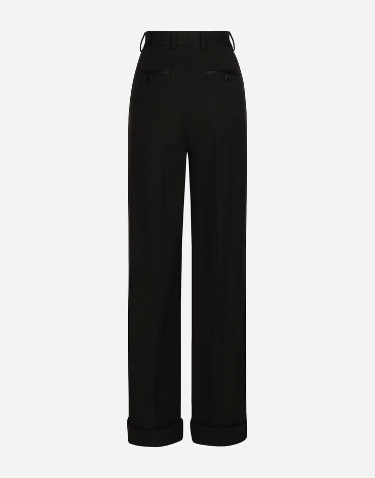 Dolce & Gabbana Pantalón acampanado en gabardina de lana Negro FTC32TFU28J