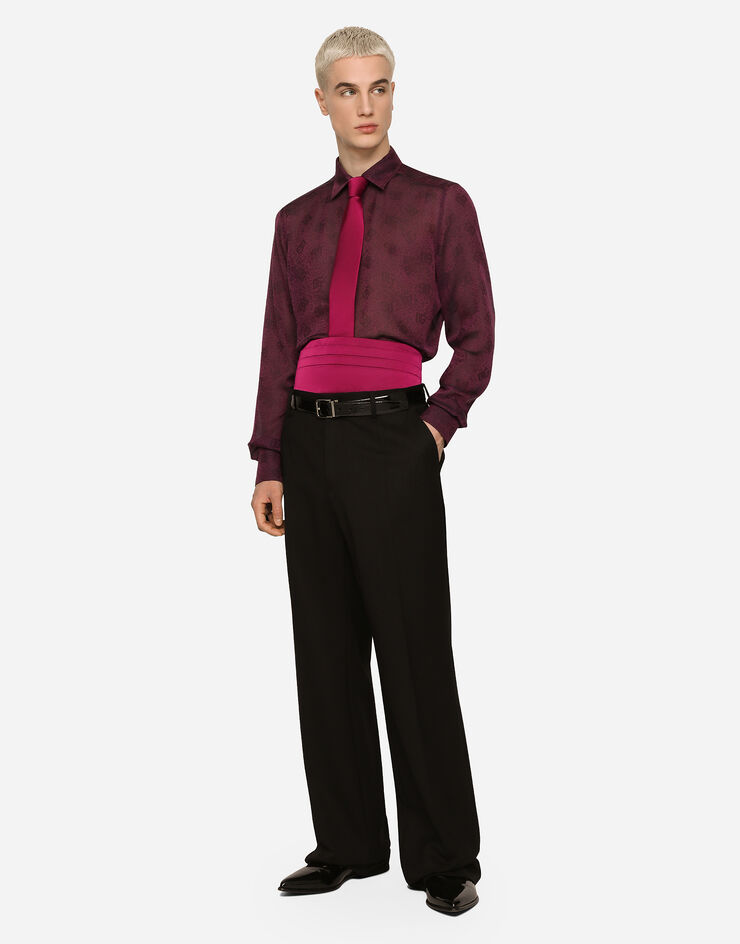 Dolce&Gabbana Silk jacquard Martini-fit shirt with DG logo and ocelot Purple G5KY1TFJ1JV