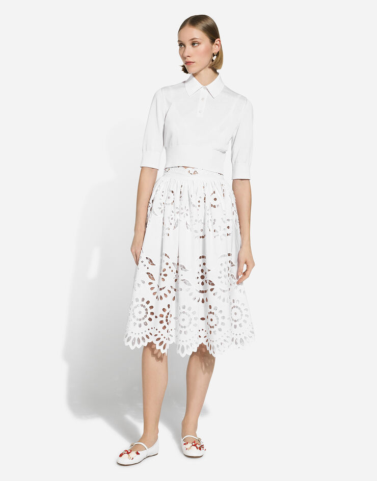 Dolce & Gabbana تنورة ميدي دائرية قطنية بتفاصيل قصة أبيض F4CV5ZGDCJV