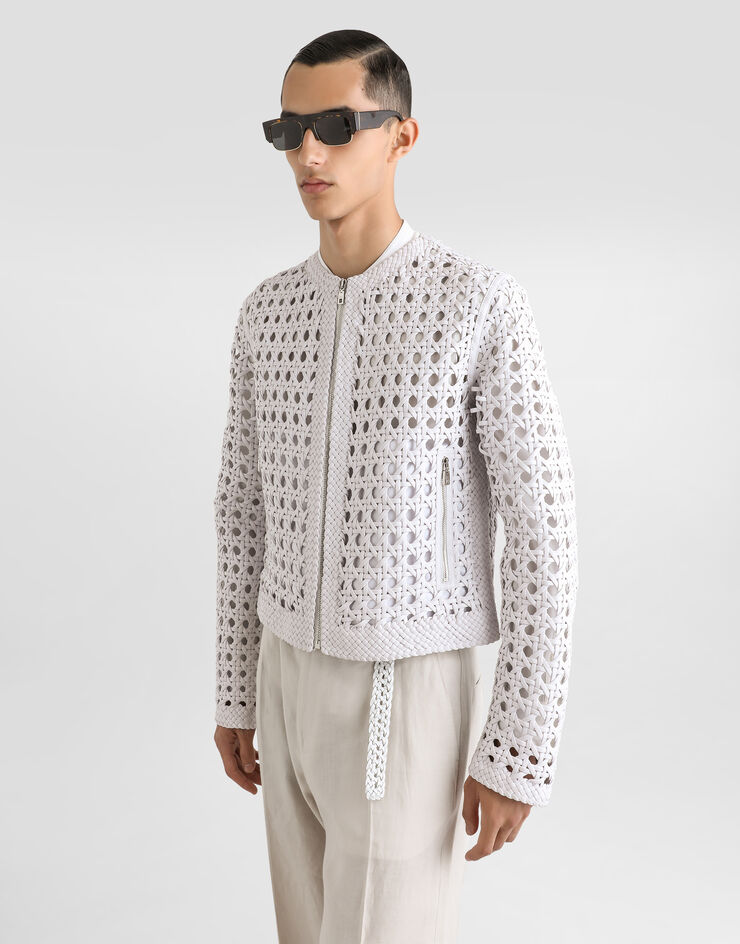 Dolce & Gabbana Jacke aus geflochtenem Nappaleder Weiss G9BGSLGJ158