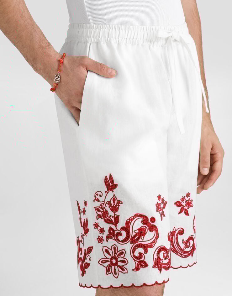 Dolce & Gabbana Embroidered linen vanity bermuda Dolce & Gabbana Embroidered linen vanity bermuda White GP23UZGK409
