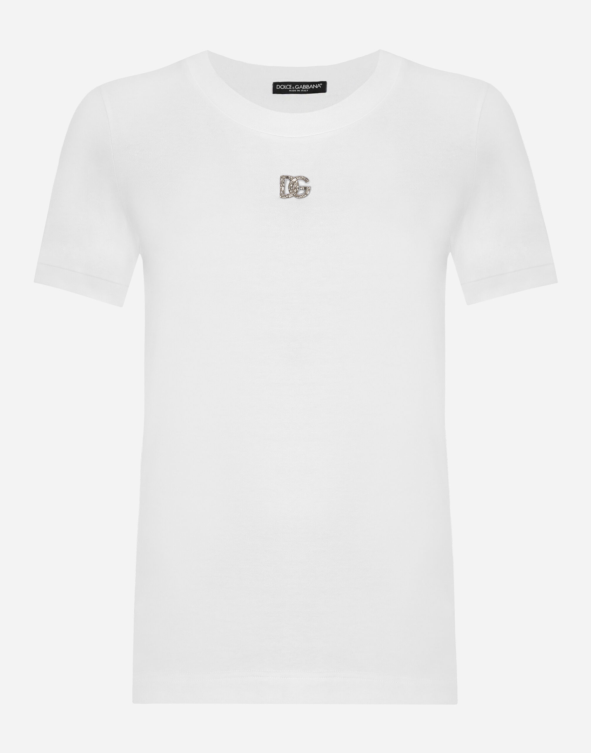 Dolce & Gabbana Baumwoll-T-Shirt mit Logo DG Crystal Weiss F8T00ZGDCBT