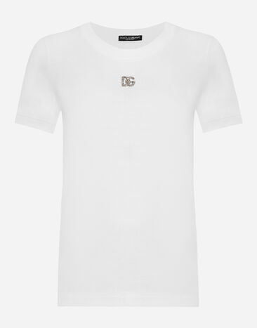 Dolce&Gabbana Cotton T-shirt with Crystal DG logo Multicolor F9Q92ZGDBVW