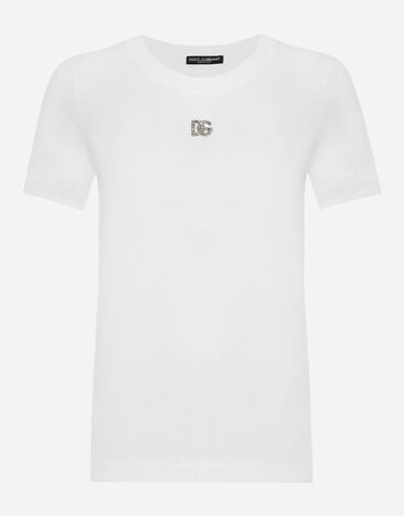 Dolce & Gabbana 크리스털 DG 로고 코튼 티셔츠 화이트 F8T00ZGDCBT