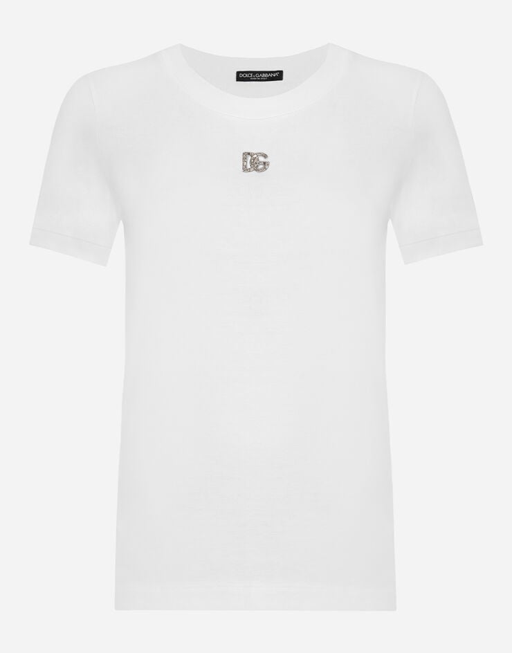 Dolce & Gabbana Футболка из хлопка с кристальным логотипом DG белый F8U08ZG7B3U