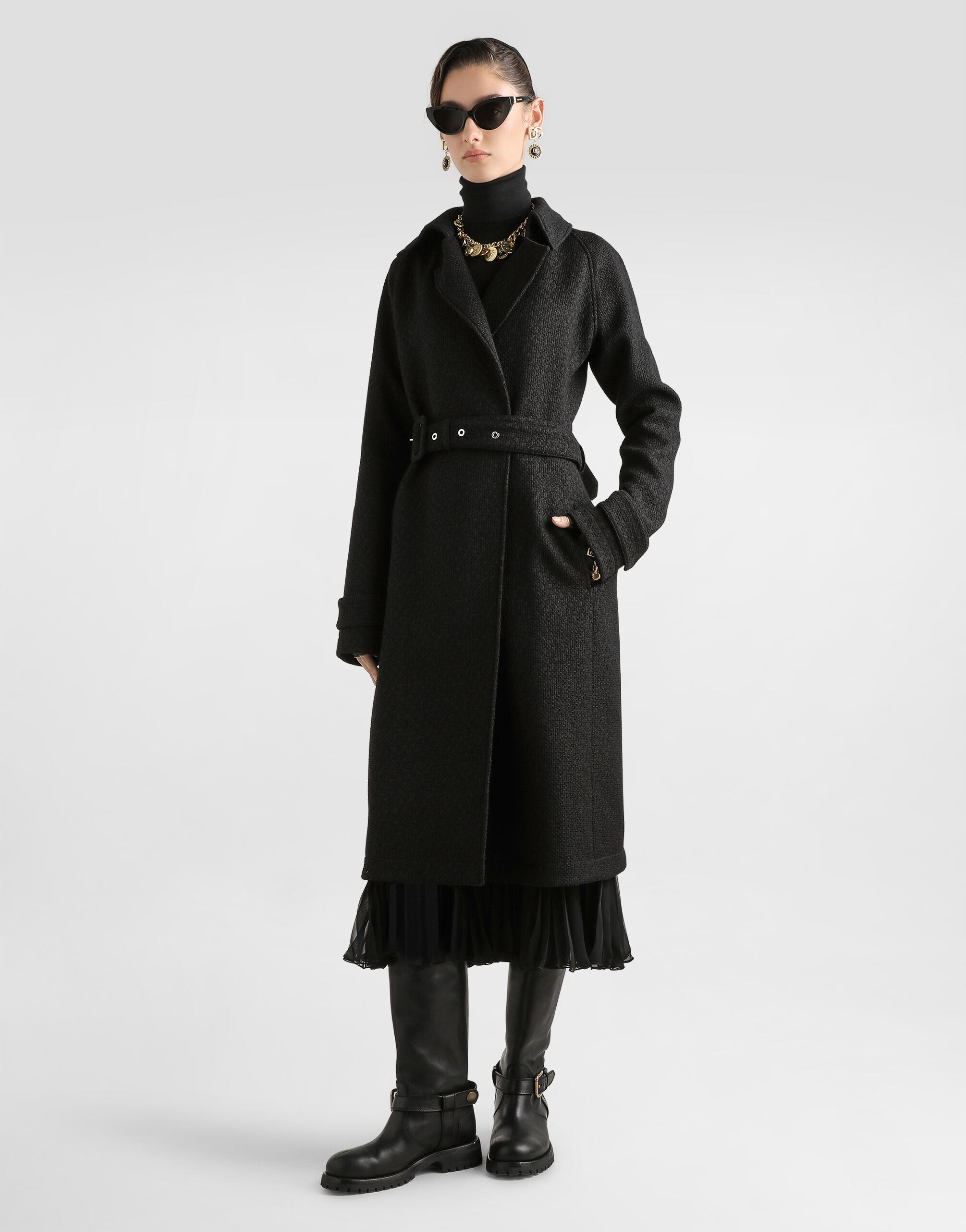 【DOLCE&GABBANA】 ロング シフォン スカート Blackのウィメンズ シフォン プリーツ ロングスカート
