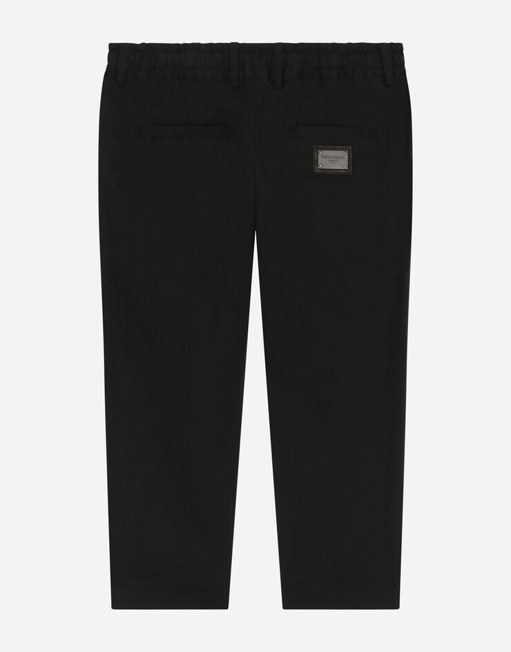 Dolce & Gabbana Pantalón de popelina elástica con placa con logotipo Negro L43P32FUFIP